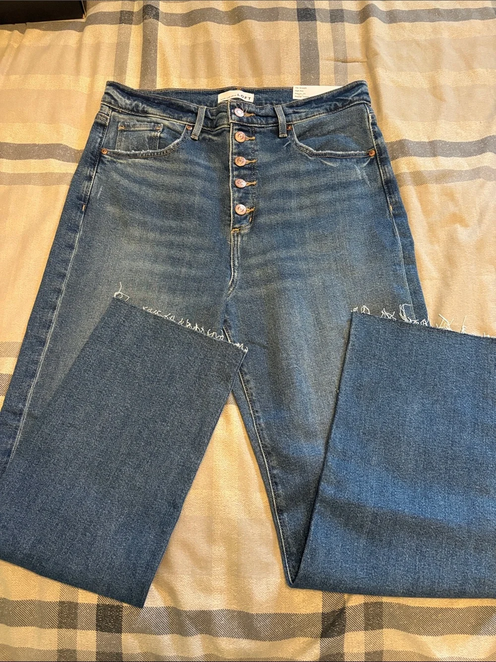LOFT High-Rise Button-Fly Jeans in Medium Blue Wash - Picture 1 of 3